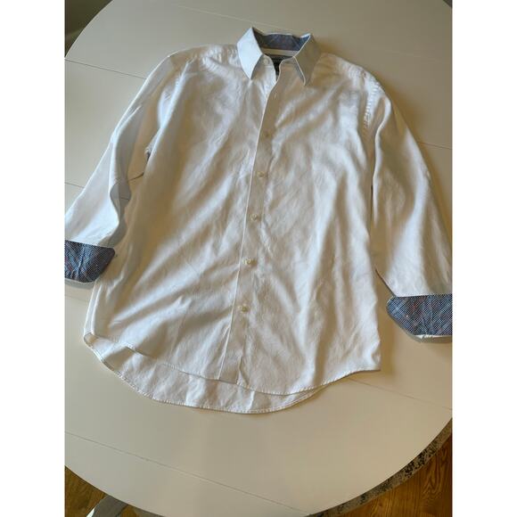 Johnston & Murphy Button Up Shirt Tailored Fit Sz L White Tonal Paisley Cotton - Picture 9 of 16